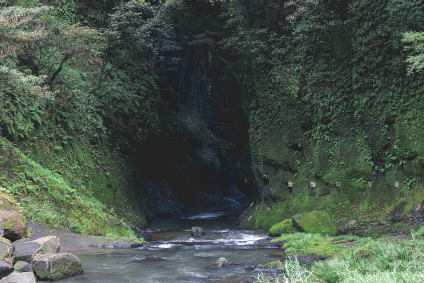 滝の周囲は、阿蘇山の噴火によってできた溶結凝灰岩でできている